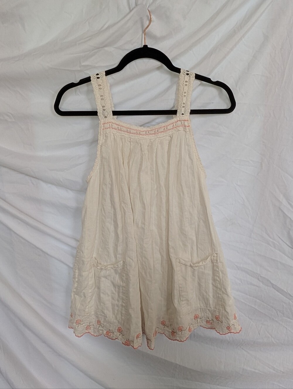 Free People Cream Sundress with Pink Embroidery